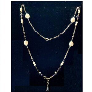 24” rhodium over silver, genuine freshwater & coin pearls w/spinel & sapphires